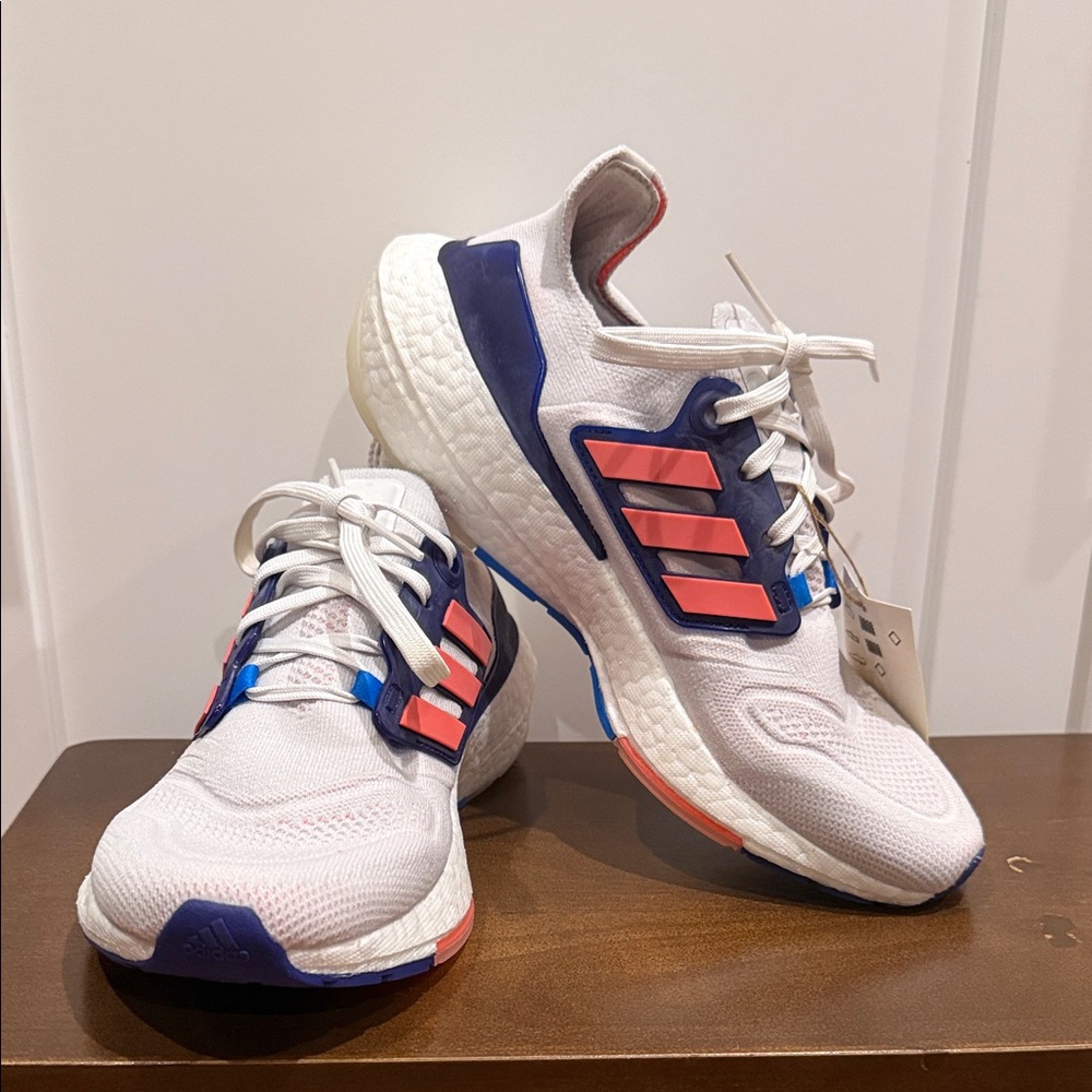 Adidas Ultraboost 22 White with Red and Blue Highlights